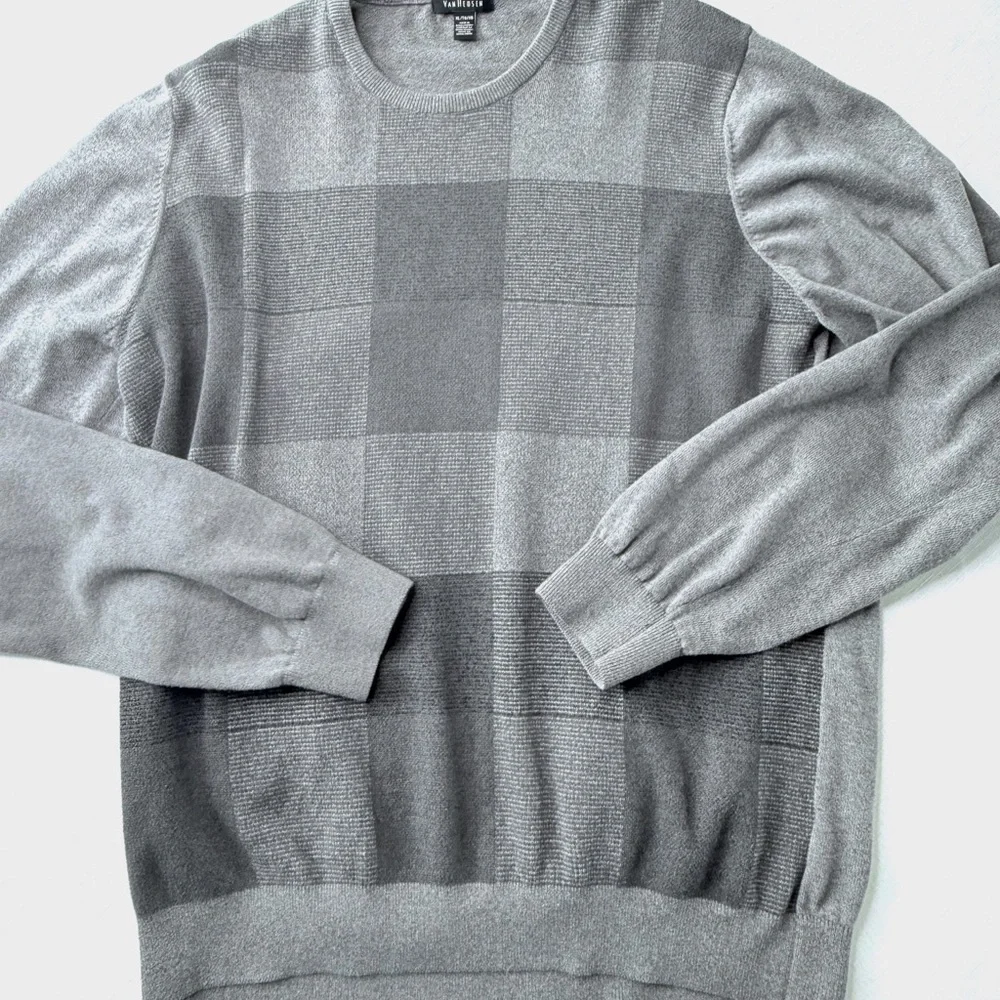 Van Heusen Gray Buffalo Check Cotton Sweater Men’s XL Crewneck Vintage